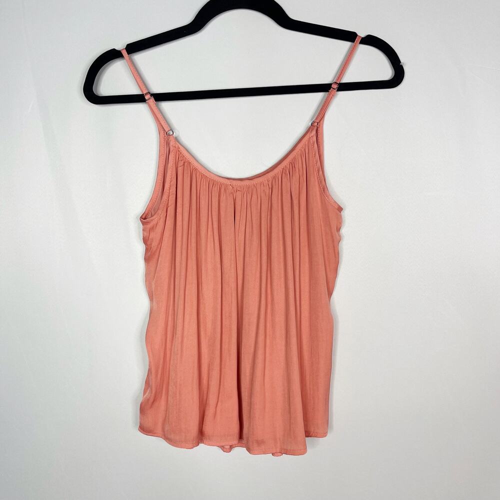 Allison Joy XSmall XS Coral Orange Pleated Camisole Tank Top Scoop Neck Satin - Picture 2 of 8